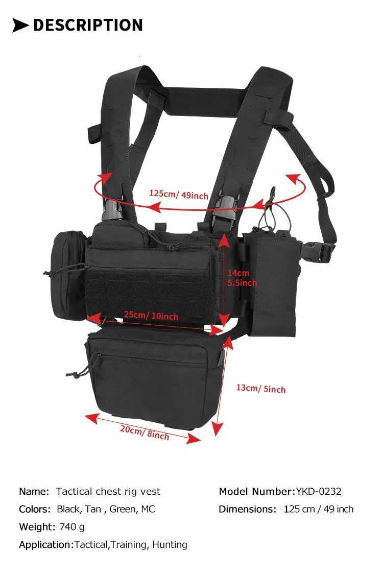 YAKEDA Tactical Chest Rig with 556762 Magazine Pouch Holder Pistol Pouch Wing Pouch Mol Dangr Pouch Y251022