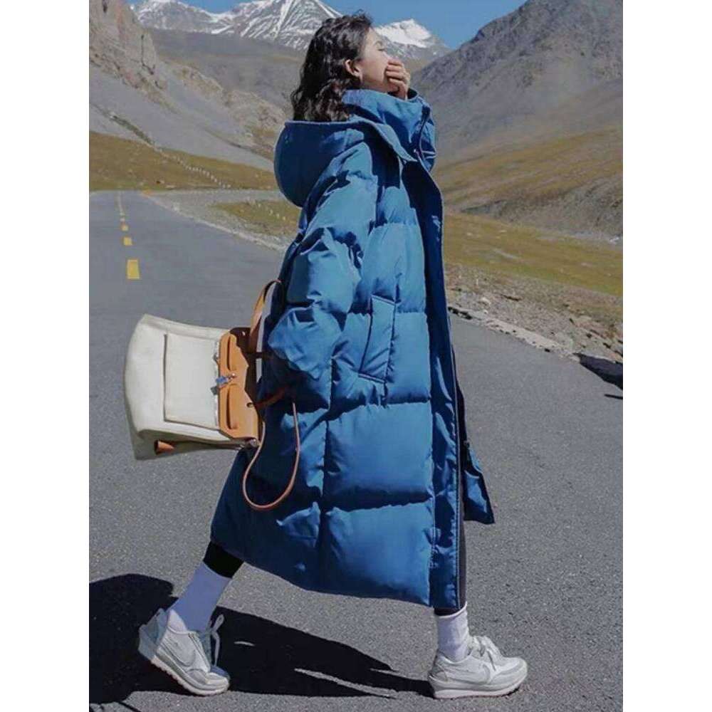 Thickened Down Cotton Bread Style Coat Women's Winter 2025 Outerwear Korean Loose Long Knee Length Solid Hooded Jacket Coats Designer Women
