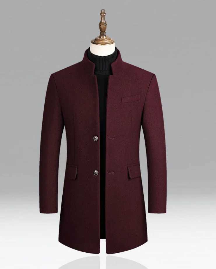 2025 Autumn Winter New Fashion Mens Casual Trendy Solid Color Elegant Stand Collar Singlebreasted Wool Coats Male Clothes TopsT251025