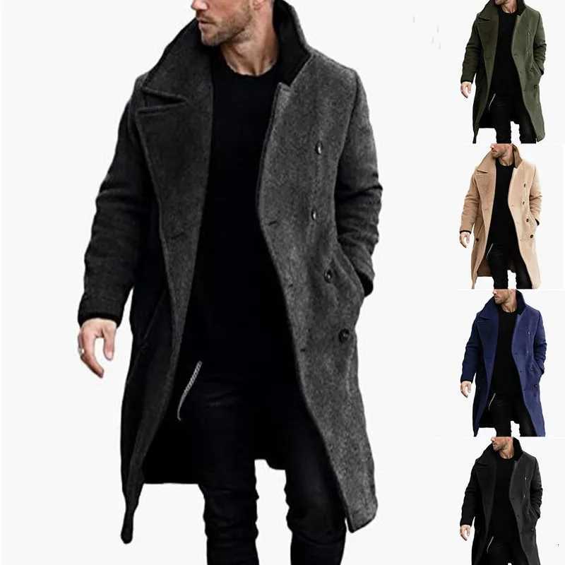 Winter New Mens Woolen Coat Thick Coat Medium Long Casual Woolen Windbreaker Men Jacket Mens Clothes Men Jackets Mens CoatT251025