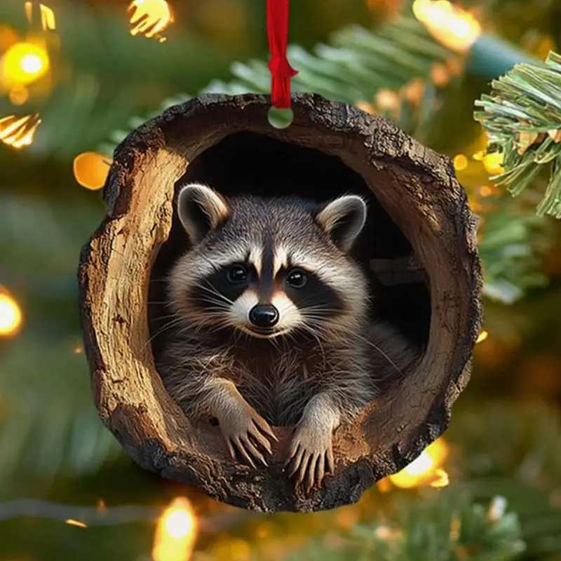 Animal Christmas Ornaments 2D Cute Christmas Acrylic Pendant Animal Raccoon Owl Squirrel Hedgehog Bunny Bird Wildlife Ornaments C251024