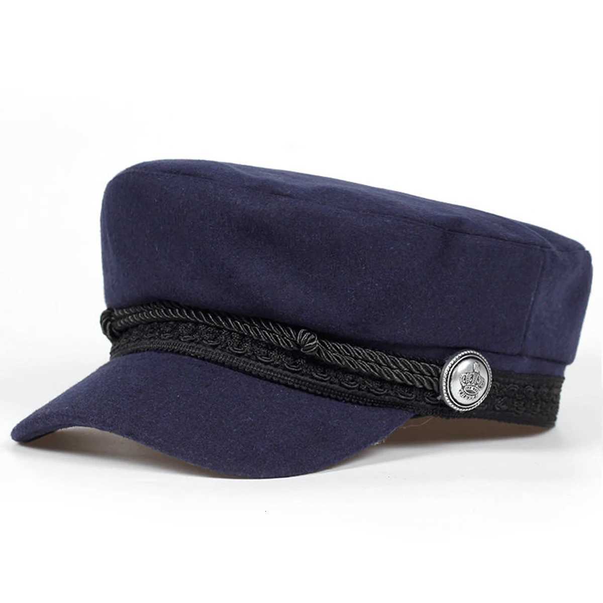 Fashion Wen Crown buckle lace Army C Spring Autumn Sailor Hats Black Ladies Beret Cs Men Flat Top Ctain Military Cs Y251025