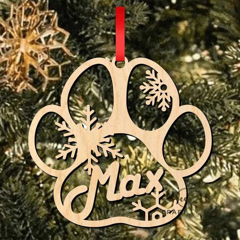 Personalised Christmas Ornaments Home Decor Wooden Dog Paw Xmas Tree Decoration Hanging Bauble Wood Tags Snowflake Ball Gifts C251024