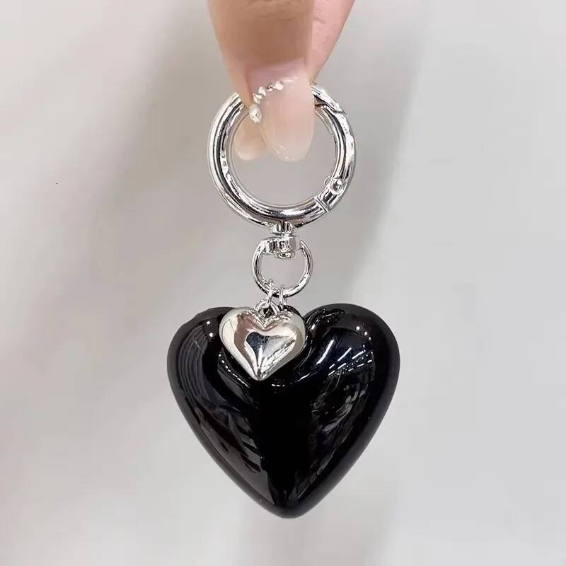 Keychain Punk Y2K Style Pink Heart Pendant with Cubic Zirconia Accents for Handbag Backpack Car Key Decoration Gift High Quality Texture