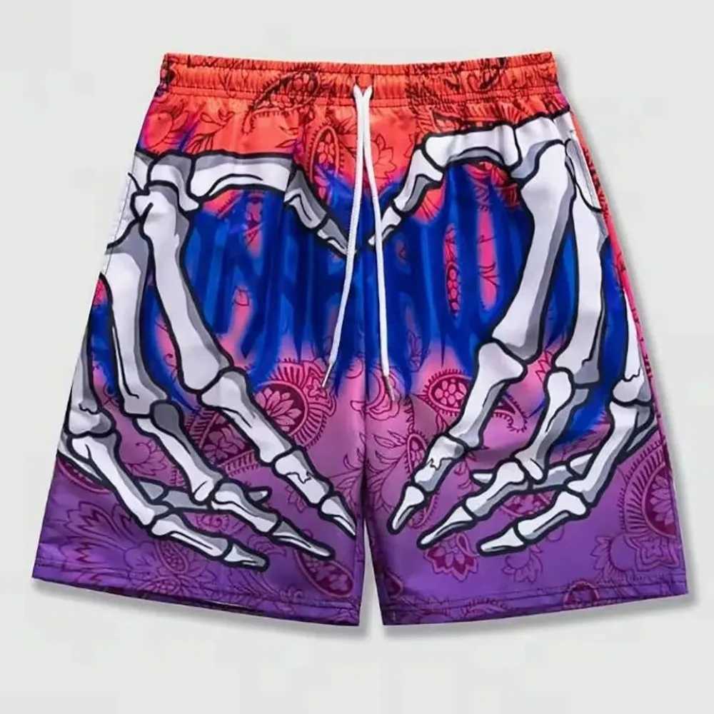 Mens summer skeleton hand element printed quick drying breathable shorts suitable for outdoor casual wearXJ251025