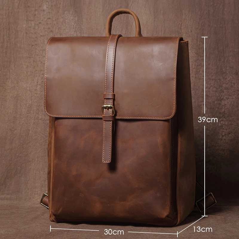 GURO Mens Retro Genuine Leather Backpack Simple Flap Travel Bag Women Natural Cowhide Deluxe Schoolbag Daily Commuter Backpacks W251025