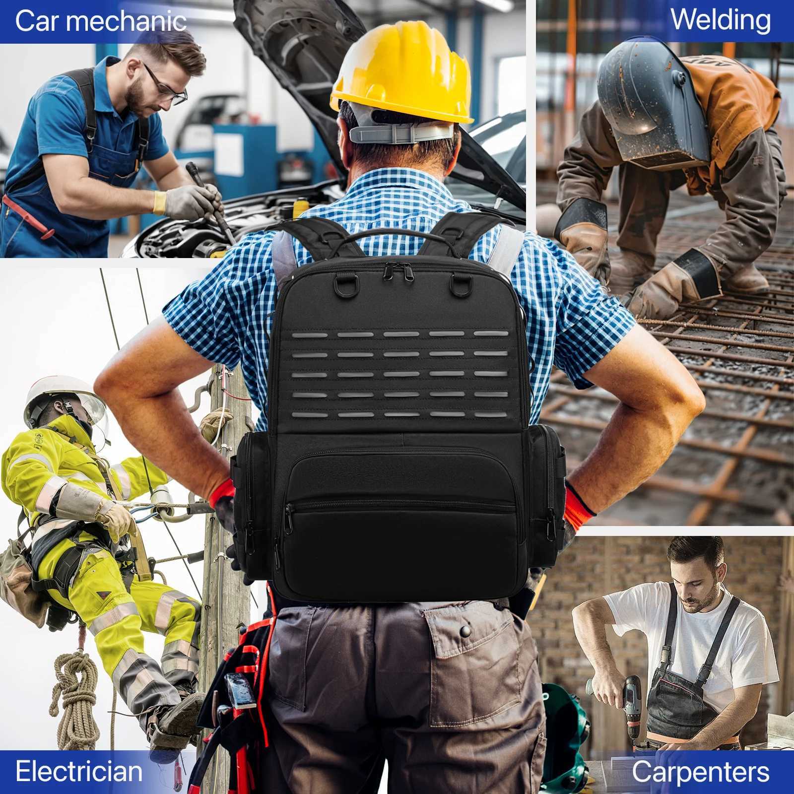 Tool Backpack Heavy Duty for Men Tool Storage With 3 Tool Pouches Organizer Electrician Plumber Maintenance Worker Tool Bags W251025