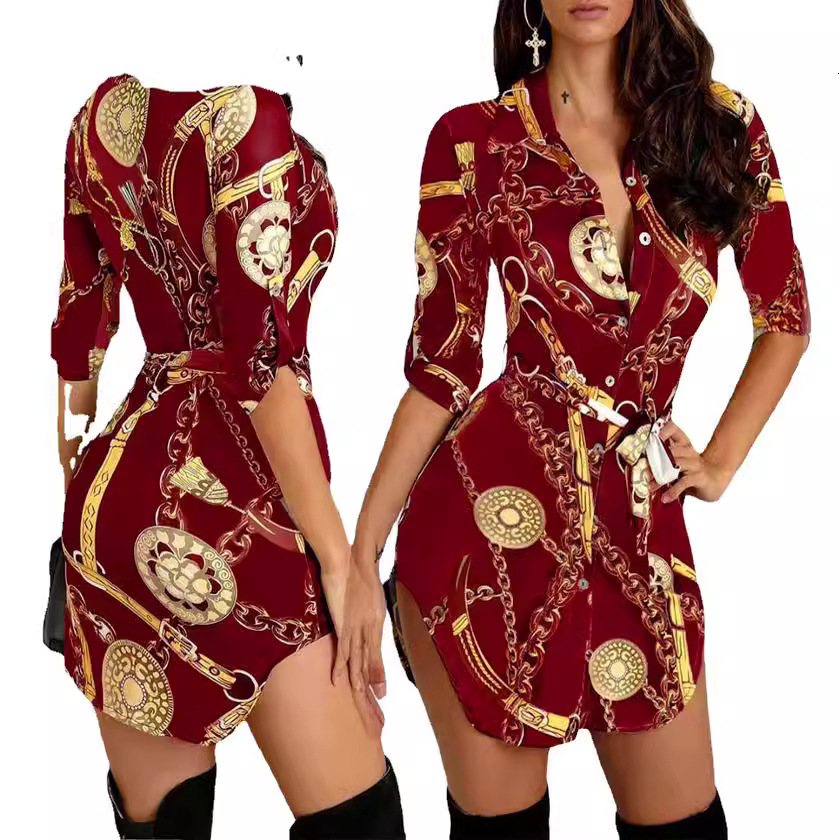 European and American butterfly dress 2025 designer autumn and winter new fashionable and sexy gold chain short skirt printed dress