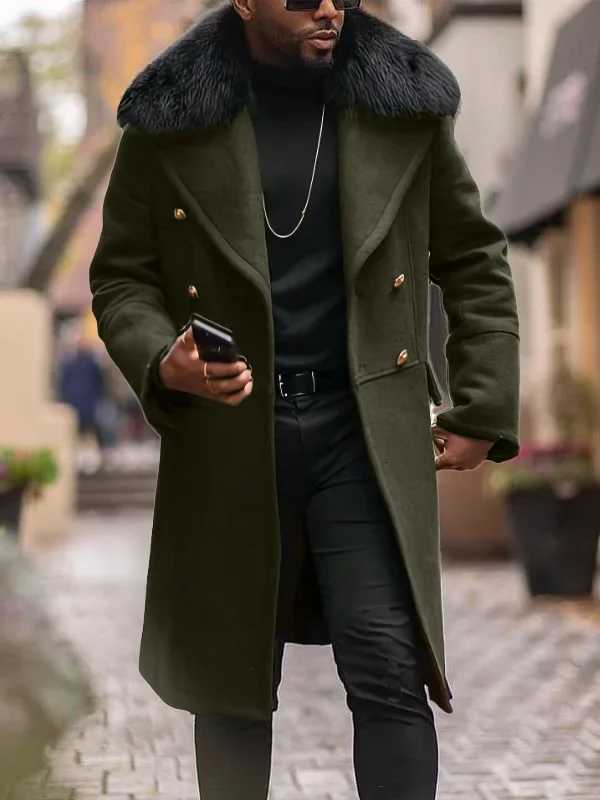 European and American Mens Casual Woolen Coat for Autumn and Winter Young Mens Doublebreasted Fur Collar Overcoat S5XLT251025