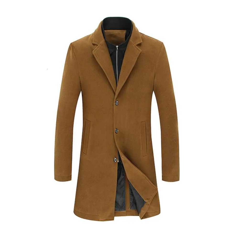 TwoPiece Mens Woolen Coat Oversized Thick VNeck Autumn Winter Jacket British Style Long OvercoatT251025