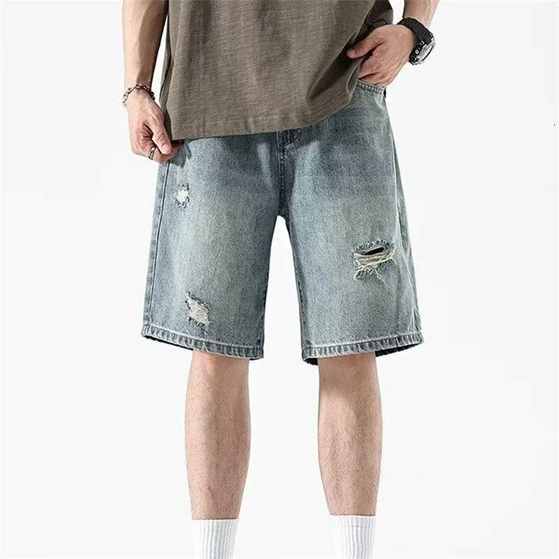 Summer Mens Distressed Ripped Baggy Jorts Casual Patchwork StraightLeg Denim Shorts 2025 New Y2K Streetwear short jeans hommeXJ251025
