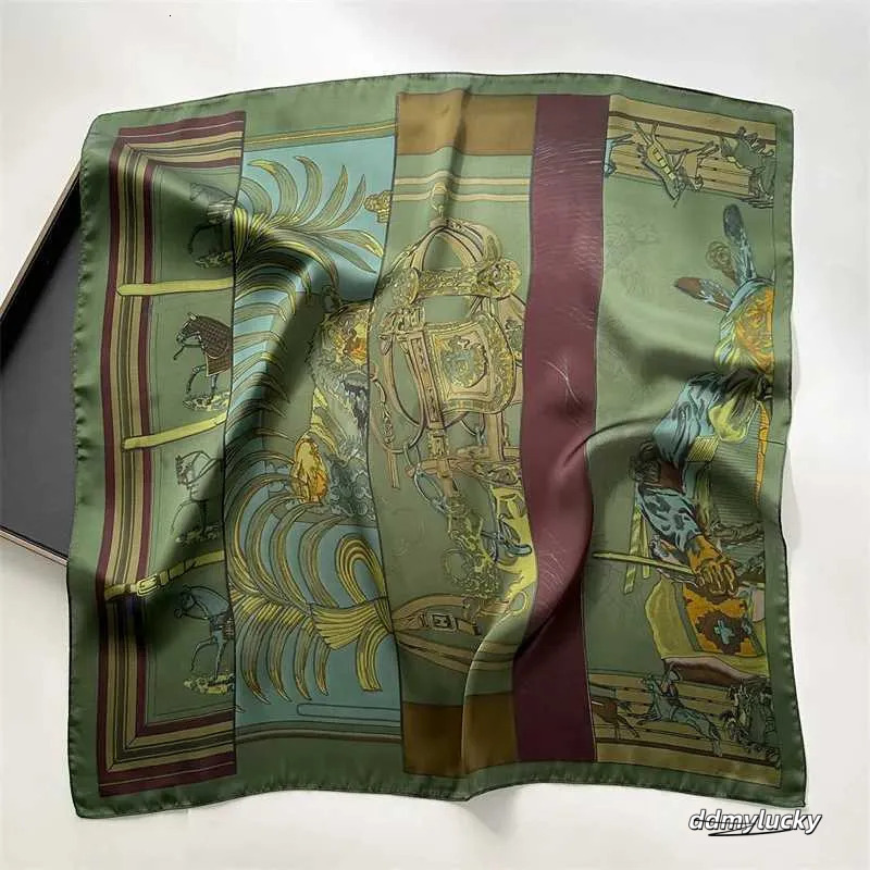 Animal Scarf: 27.5 Square Silk Bandana Scarf For Women - 70S Headband Style, Breathable Green Horse Print Ddmylucky