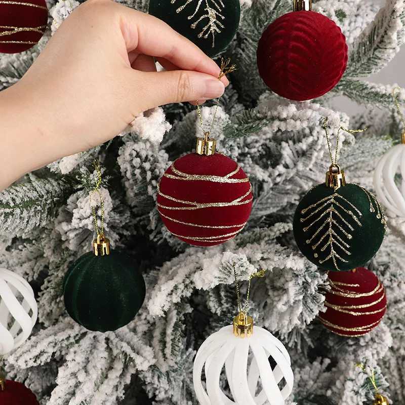 30Pcs 6cm Christmas Ball Ornaments Velvet Red Gree White Balls Xmas Tree Hanging Pendants 2025 Christmas Decoration For Home C251024