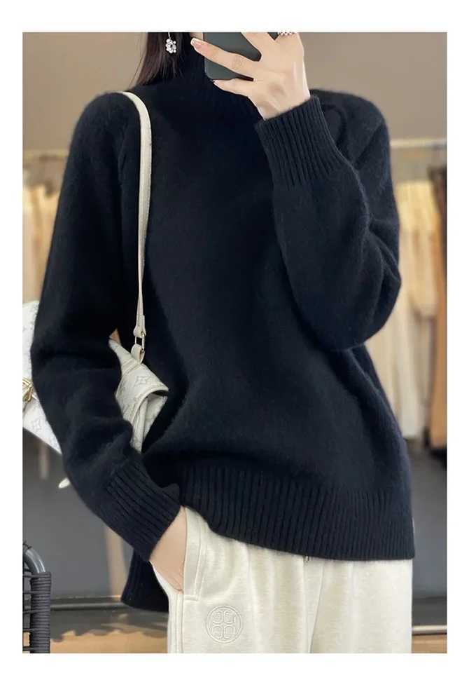 Womens HighNecked Cashmere Sweater 100 Soft Wool Thickened Lazy Raglan Sweater with Slit for Autumn Winter Comfortable Waxy WT251025