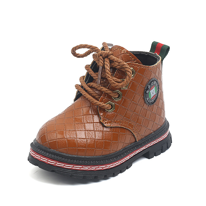 Fashionable casual children's shoes Martin boots soft soled non slip single boots for boys girls 1-3 year old baby lace up shoes short boots Free