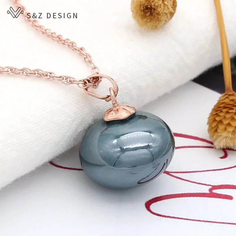 SZ Fashion 585 Rose Gold Color Imitation Big Bread Pearl Pendant Necklace For Women Wedding Party Jewelry 251023