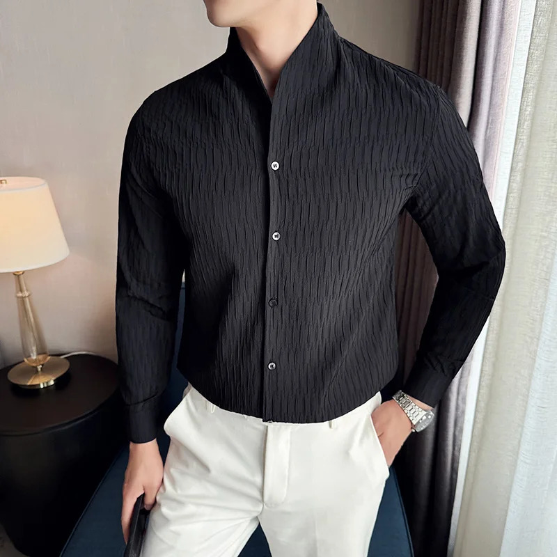 Mens Social Shirt British Style Casual Business Formal Long Sleeved Shirt and Slim Fit Dress Tops Shirt 4XLM 251023