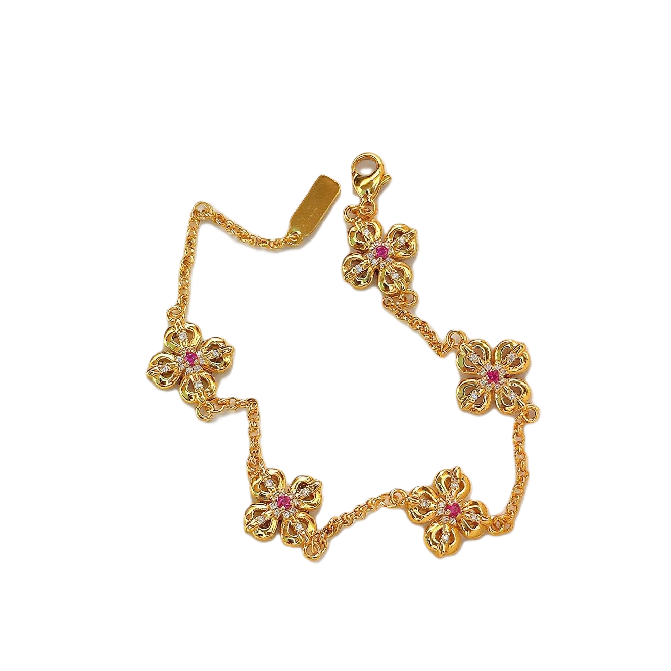 TaiYang New Gold Plated Copper Chinese Style Five-Flower Bracelet, Adjustable Copper Chain with Elegant Clasp for Women