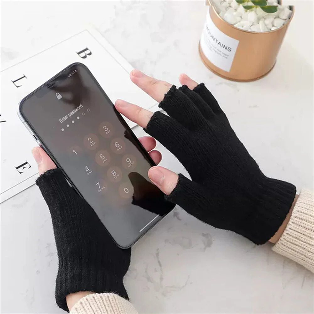 Knitted Thermal Fingerless Gloves Warm Winter Half Finger Gloves for Men Womens Solid Casual Gloves Xmas Gift 251021
