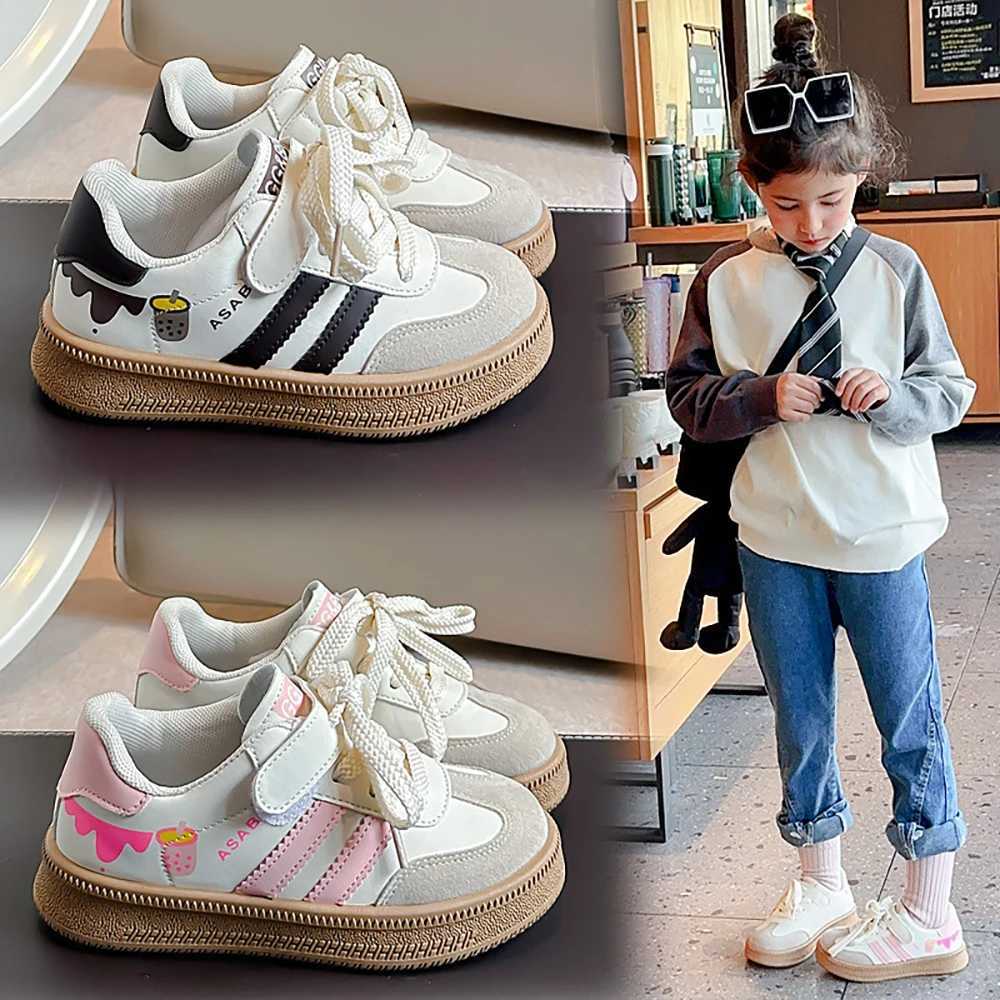 PU Leather Sneakers For Children Antislippery Outdoor Teenager Girls Skate Shoes Softsoled Breathable Kids Sport ShoesT251025
