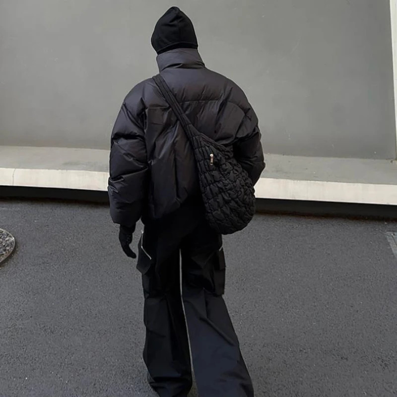 Black Stand Collar Cotton Jacket Mens Heavy Weight Winter Trend High Street Short Parkas Thickening Warm Fluffy Bread Coats 251018