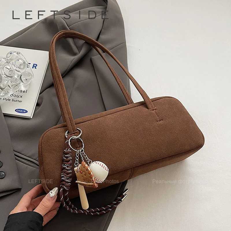 LEFTSIDE Womens Small Faux Suede Armpit Bag 2025 Winter New Retro Underarm Shoulder Bag Luxury Designer Handbags and Purses Z251024