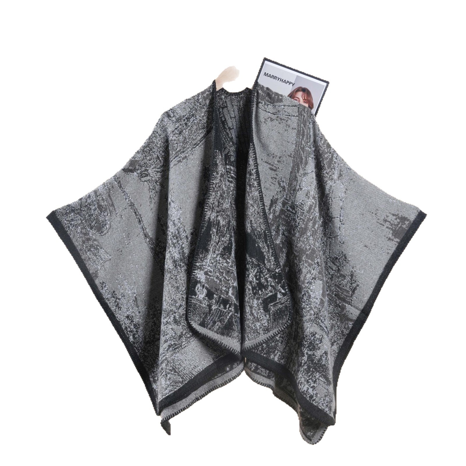 New Oriental Aesthetic Ink Painting DoubleSided Thickened Warm Shawl for Women Autumn and Winter HighEnd Feel Photo Shawl Cape