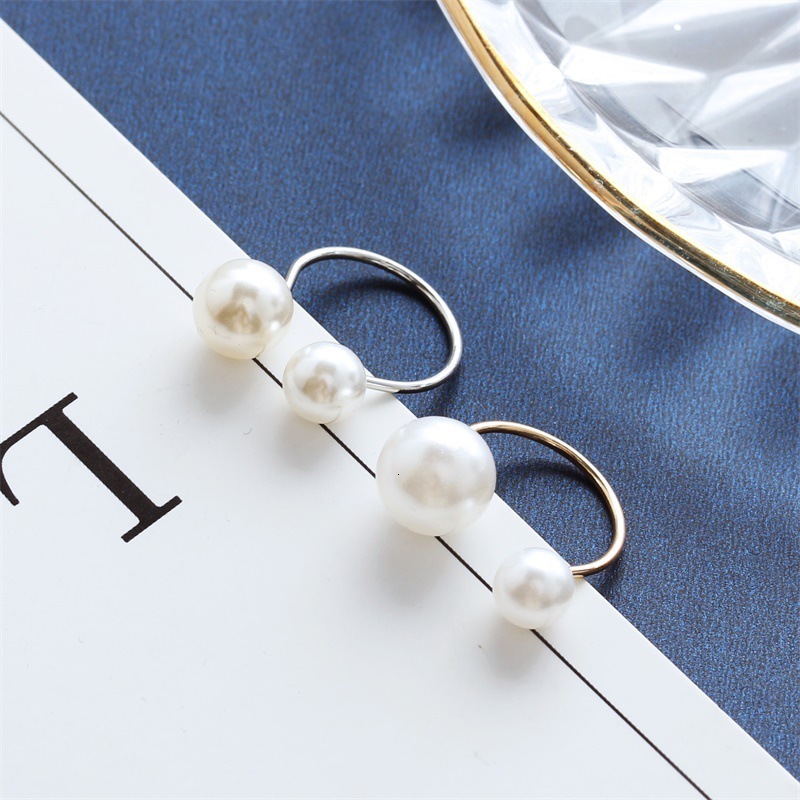 0656 Korean Hand Jewelry Elegant Lady Style U-Shaped Adjustable Open Ring with Large and Small Pearls