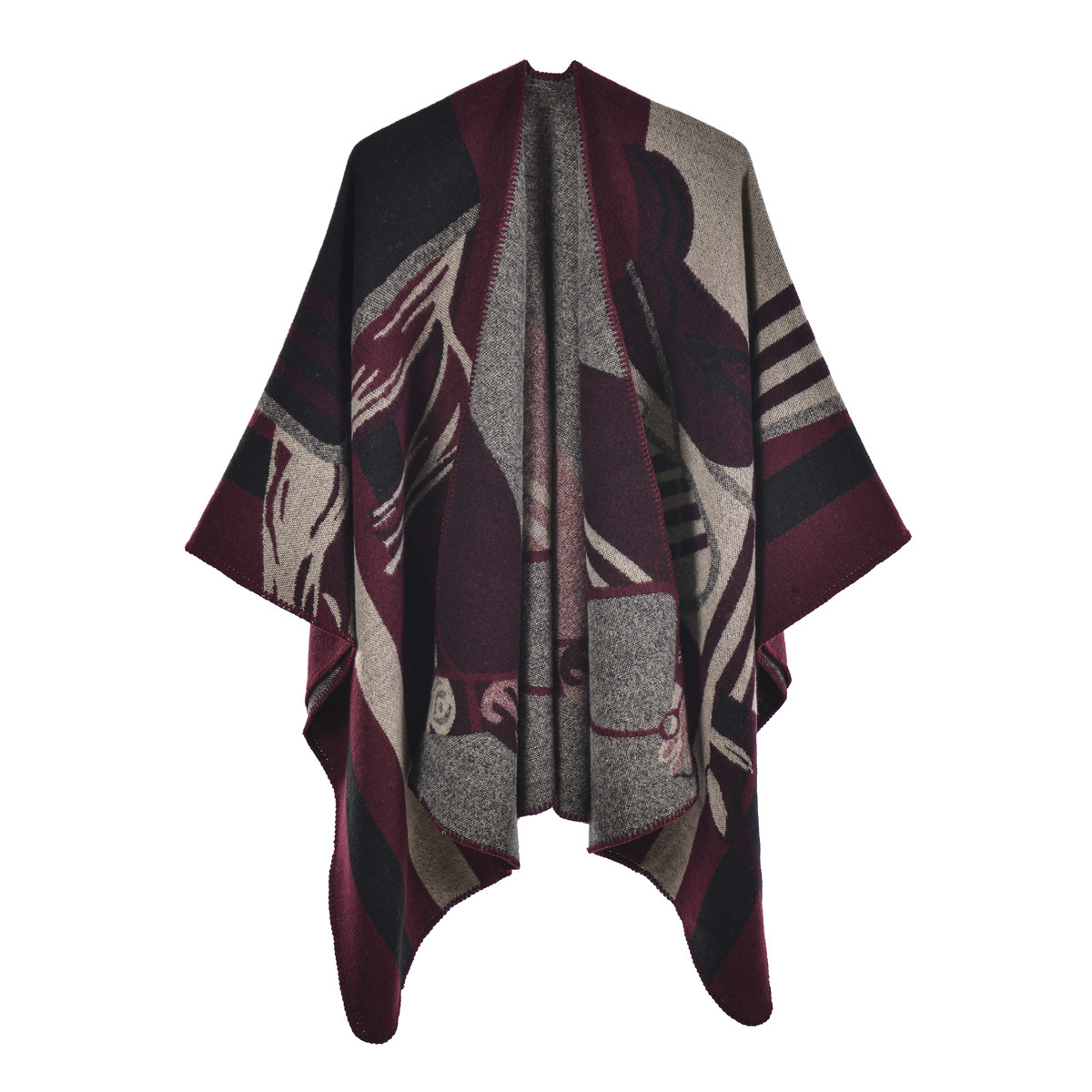 New Womens Shawl Fashion Thickened Imitation Cashmere Split Cape Runway Outerwear