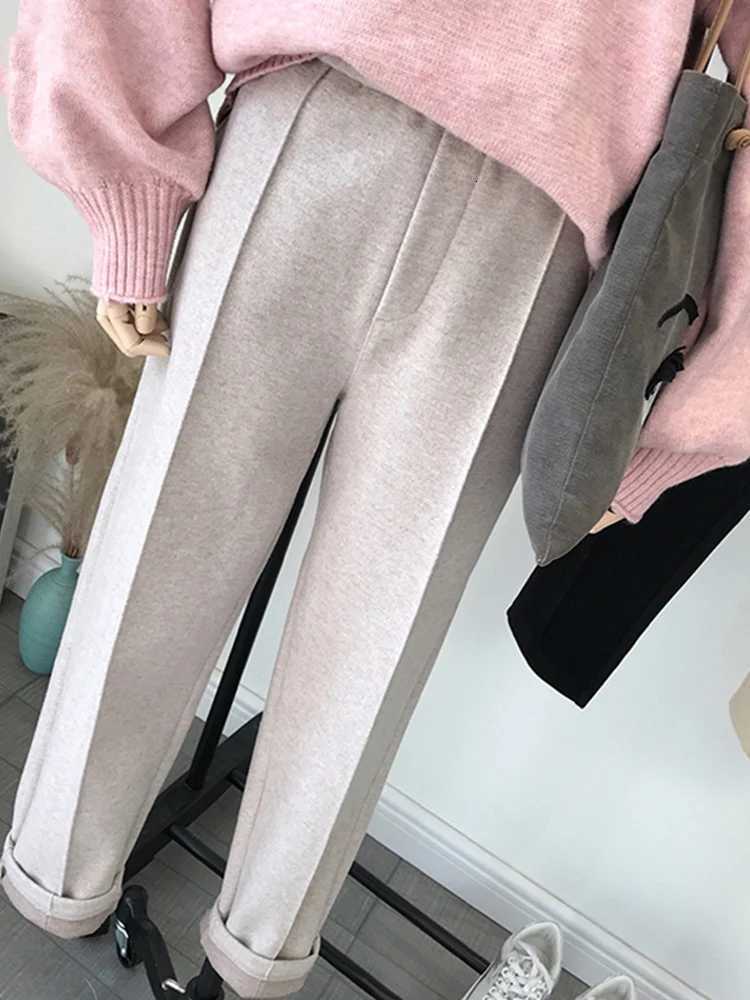 Winter Thicken Women Pencil Pants Wool Pants Female 2023 Autumn High Waist Loose Trousers Capris Good FabricT251025