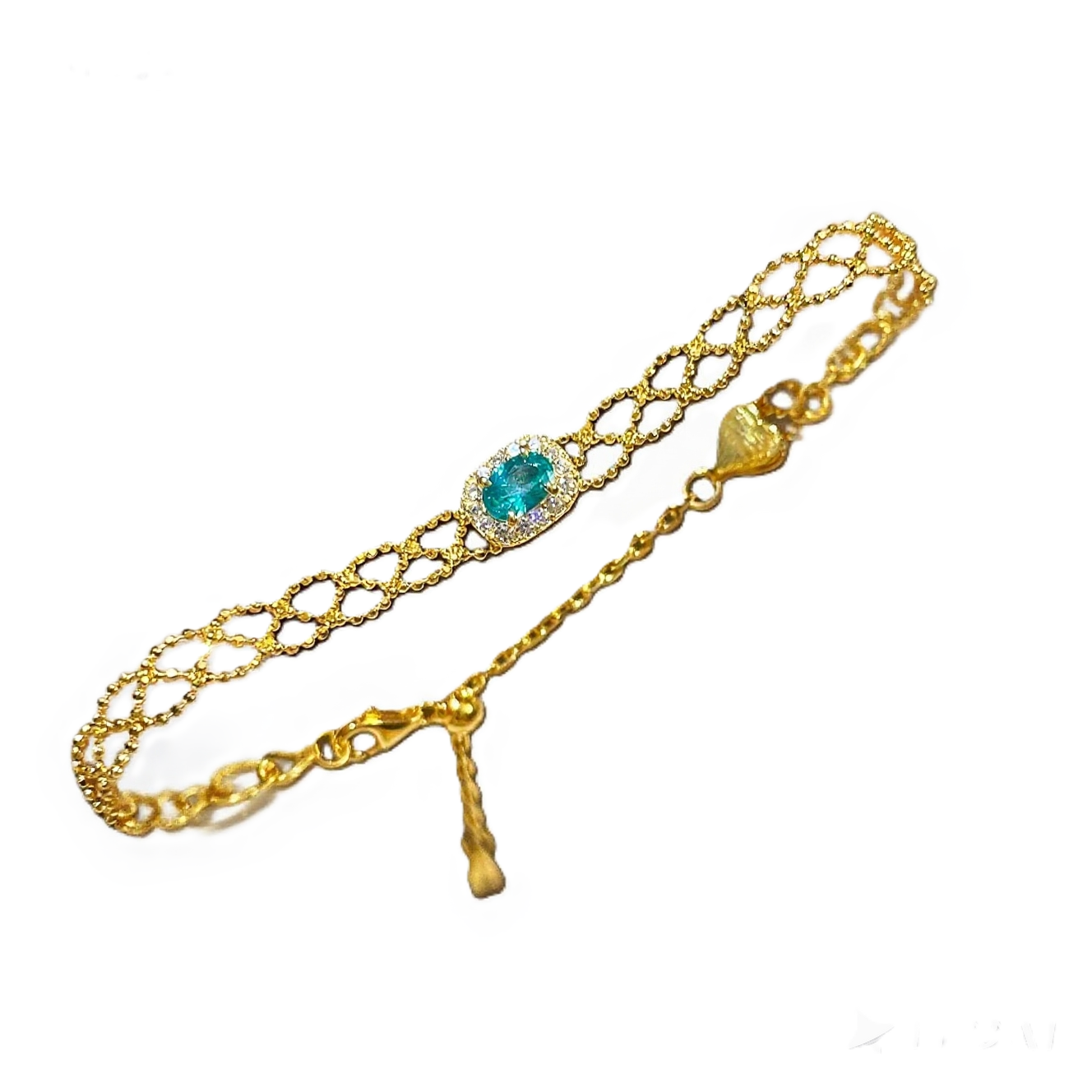 TaiYang New Gold Plated Copper Paraiba Blue Crystal Bracelet, Delicate Lace Chain with Sparkling Sugar Cube Charm for Women