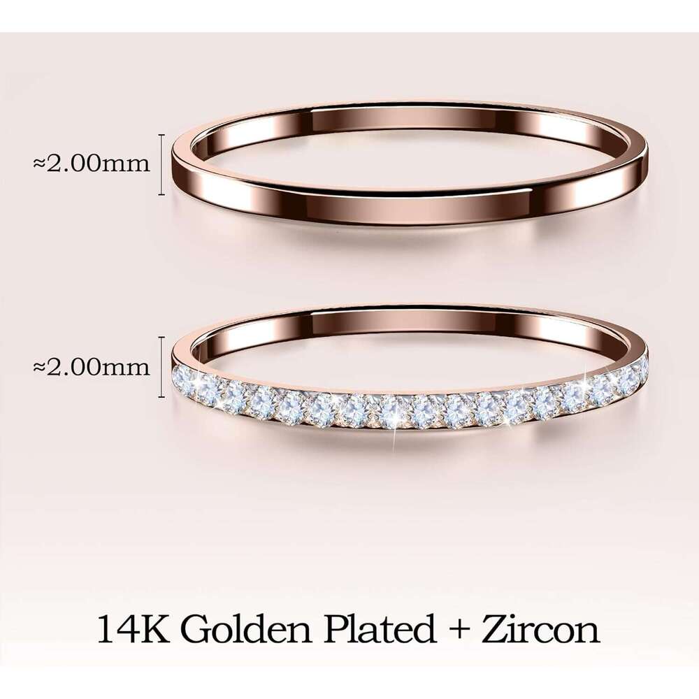 2 Pack 14K Gold Plated Stackable Compatible with Oura Gen 3/4, Cubic Zirconia Simulated Dia Stacking Rings Eternity Bands for Smart Ring