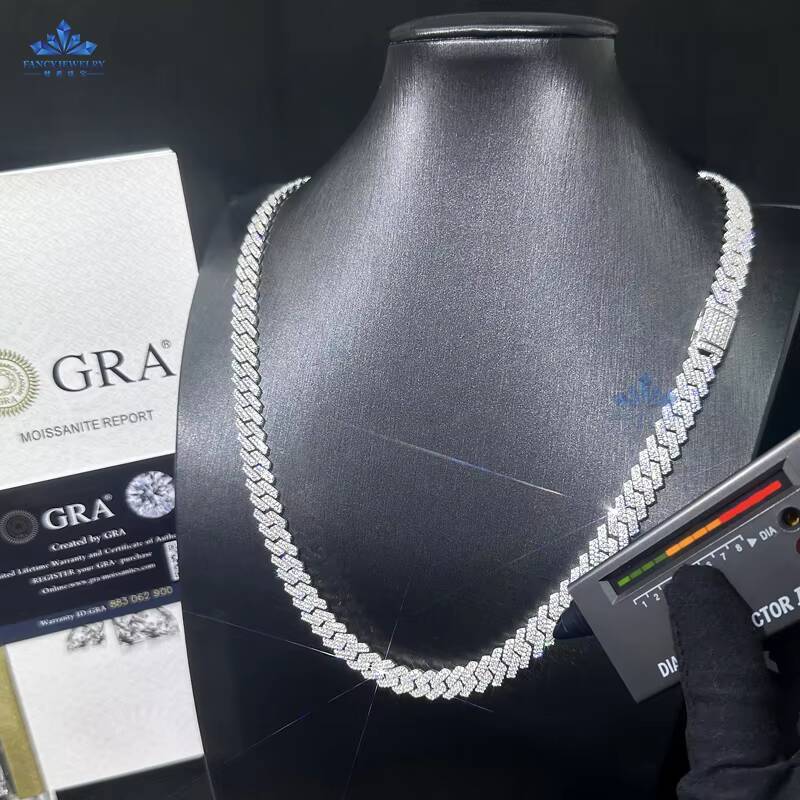 Pass Diamond Tester 13mm 925 Silver VVS Moissanite Diamond Iced Out Cuban Link Chain Necklace Custom Hip Hop Jewelry