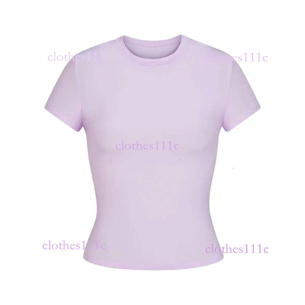 Kim Top T-Shirt Short Sleeve Stretch Slim Kylie With Thread Pure Cotton Round Neck Base