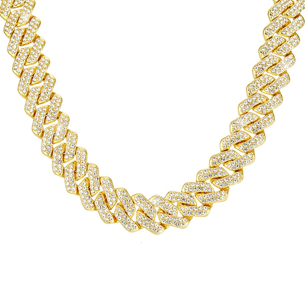 Hip Hop Shiny 14MM Cuban Link Chain Necklace Women Men Silver Color Rhinestone Iced Out Cuban Chain Punk Jewelry Necklace Gift 251013