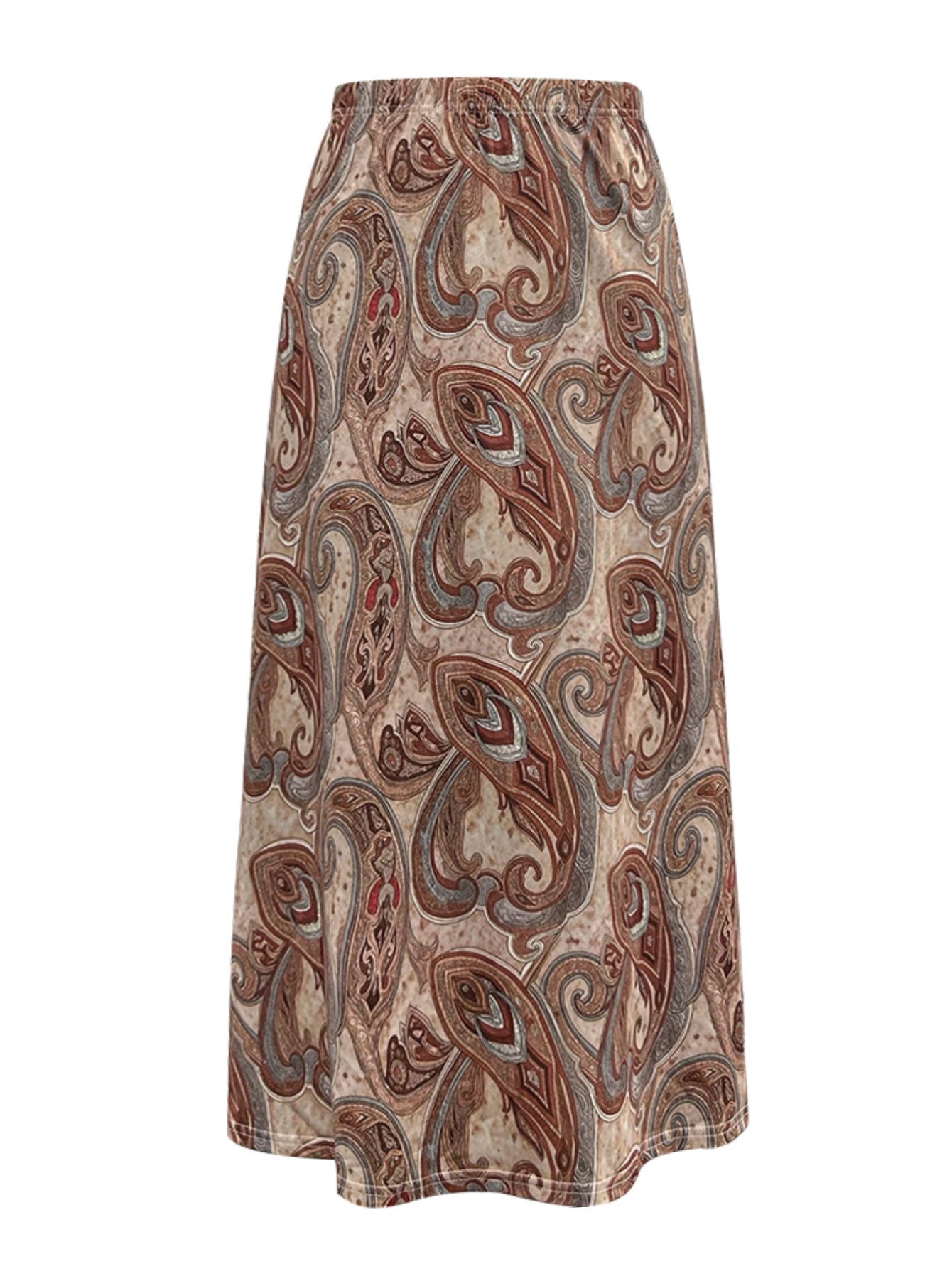Autumn Winter Women's Fashion Commute Style Paisley Printed Versatile Vacation & Outing Midi Skirt, Milk Silk Khaki Skirt, S-XXL---CF56380