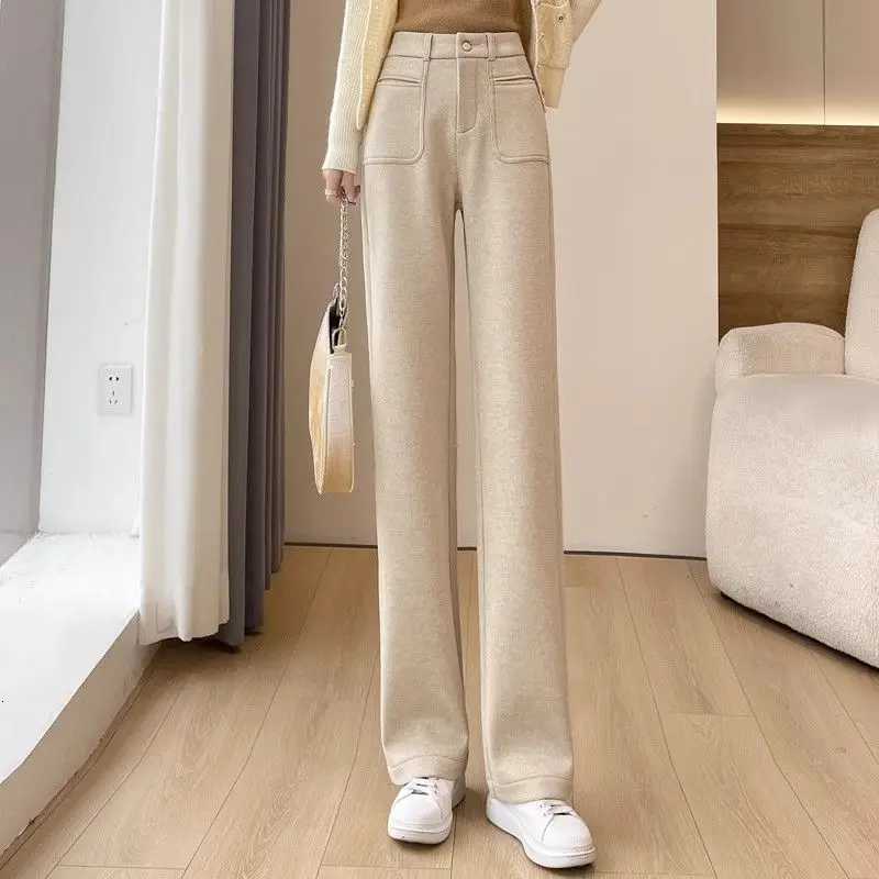 Autumn and winter womens new straightleg slimming highwaisted floorlength pants casual fleece thickened womens pants XT1648T251025
