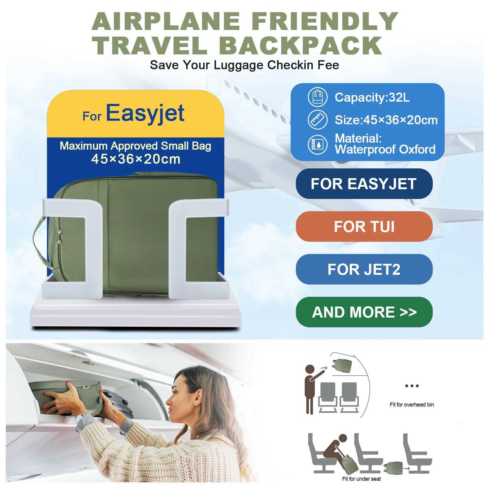 Easyjet Cabin Bag 45x36x20 Backpack Travel Backpack Woman Ryanair with Aeroplane Backpack Hand Luggage Laptop Man Daypack W251025