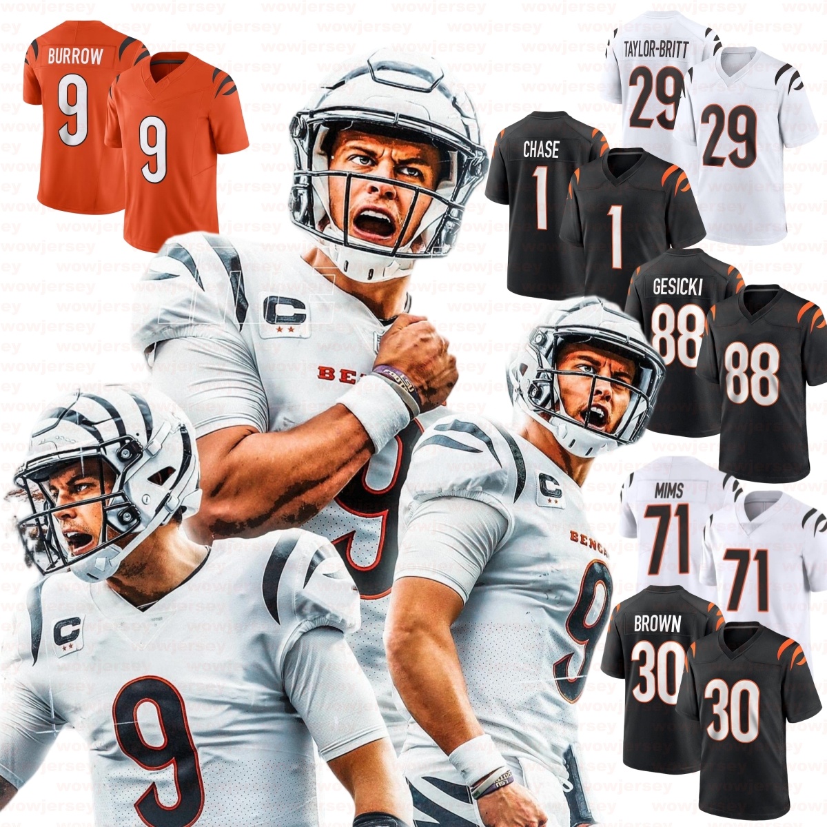 #9 Joe Burrow 1 Chase Brown 2025 CIN Football Jersey Ja'Marr Chase Tee Higgins Mike Gesicki Orlando Brown Jr. Dylan Fairchild Ted Karras Lucas Patrick Amarius Mims B.J. Hill