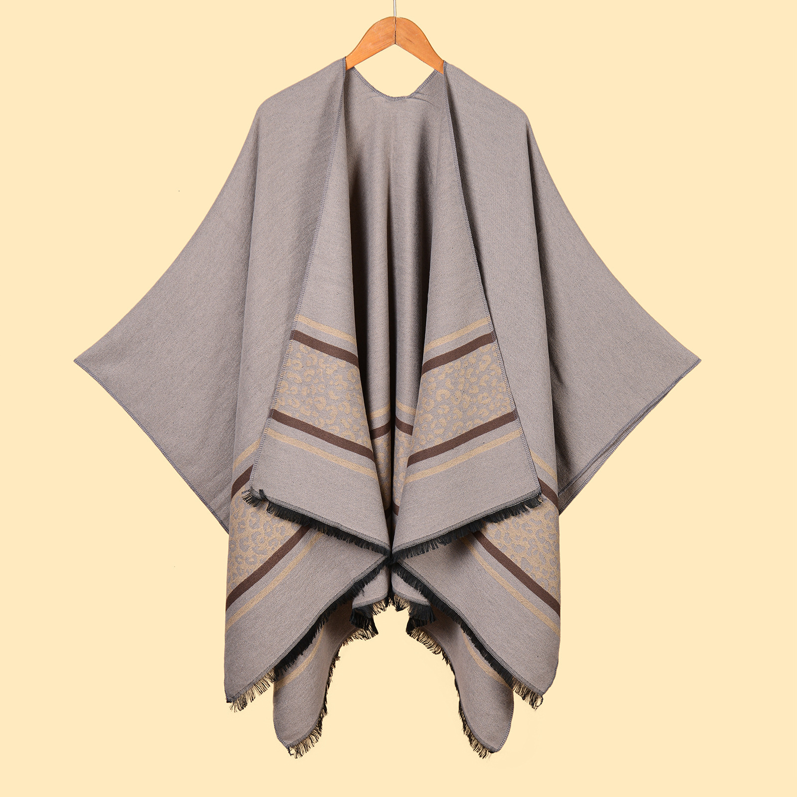 Womens Leopard Print Shawl Imitation Cashmere Shawl Reversible Long Cape