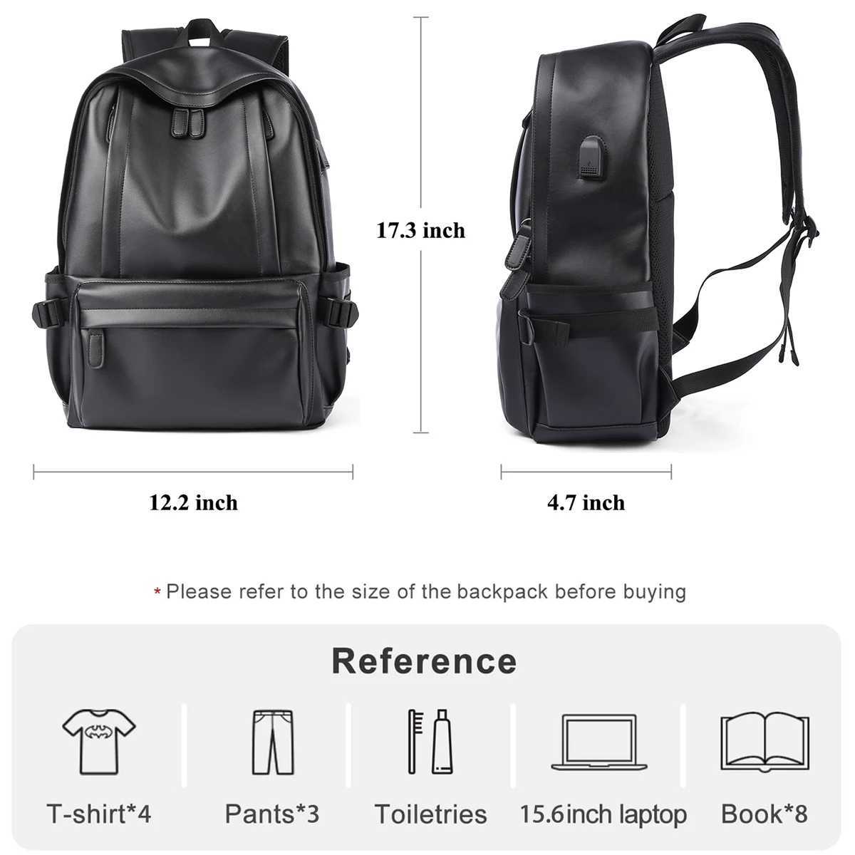 Leather Backpack for Men 14 inch Laptop Backpack Travel Daypack with USB Port Water Resistant Leather Business Daypack W251025