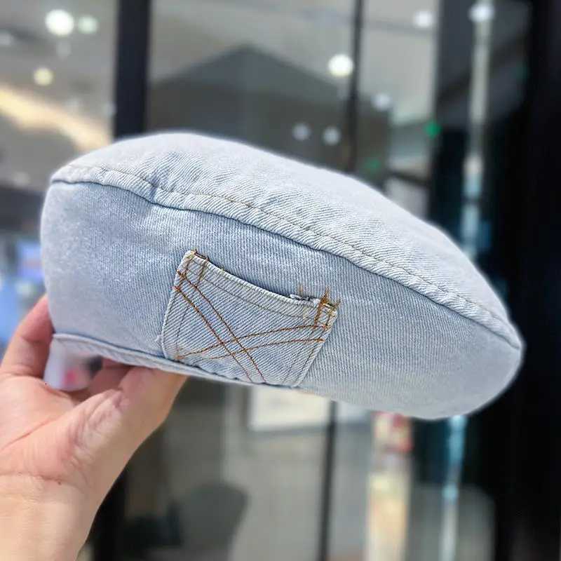 2023 Retro Denim Berets Hat Casual Autumn Shade Painter C Korean Solid Color Octagonal Wens Painter Hats Y251025