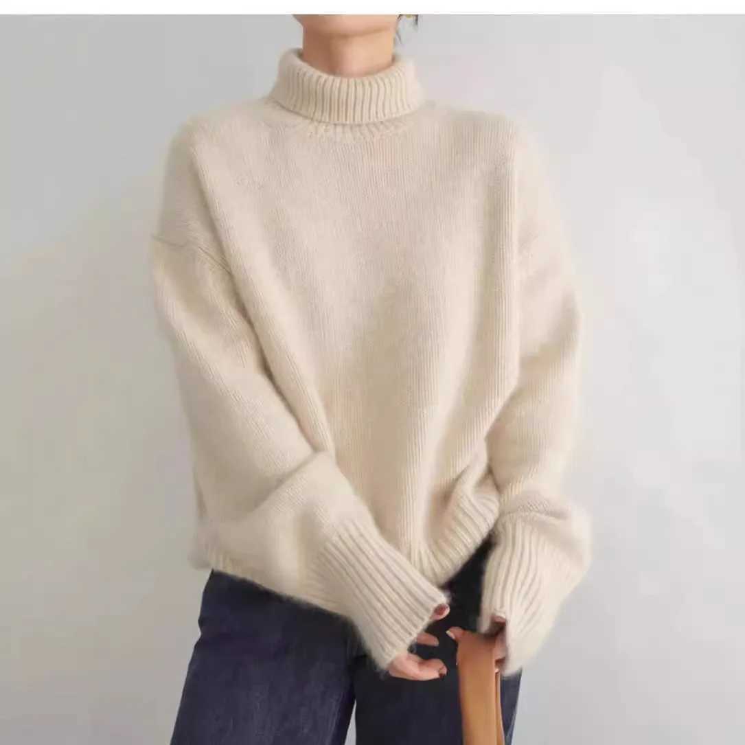 2025 Women Thickened Loose Knitted Sweater High Collar Lazy Style Base Shirt Outerwear Autumn Winter Fashion Casual ComfortableT251025