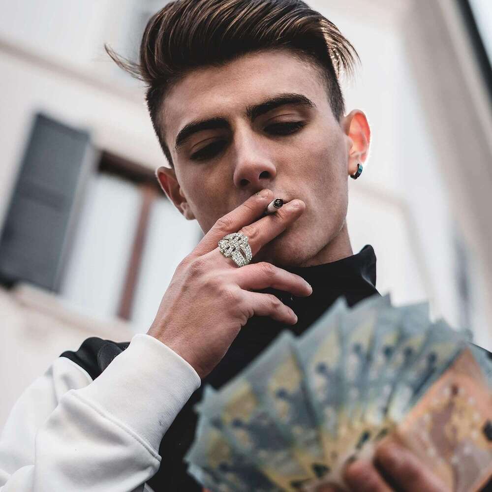 Iced Out for Men Bling Fake Dia Costume Pinky Chunky Gold Sier 80s 90s Hip Hop Rings Star Cuban Chain Square US Dollar Sign Rapper Fashion Cosplay Man