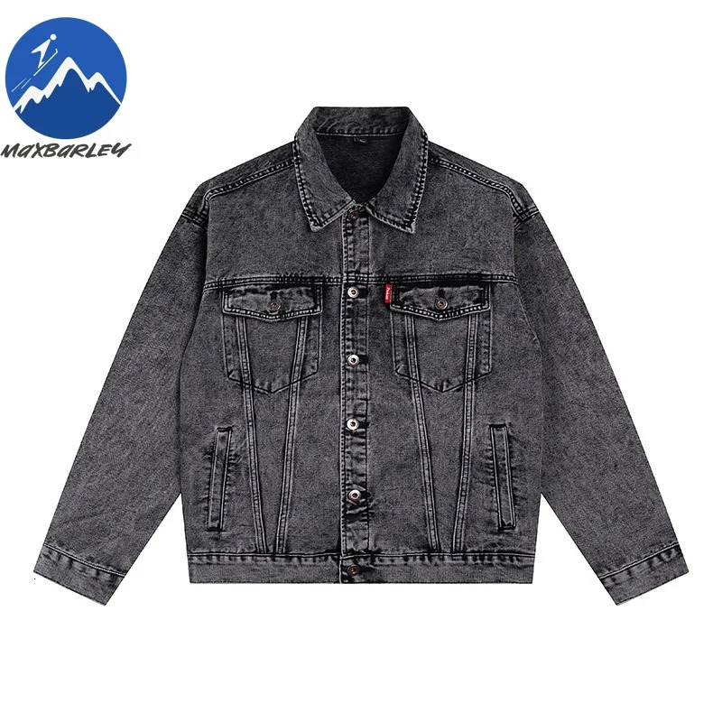 Maxbarley Mens Cotton Denim Jacket Autumn Premium Y2k Harajuku Fashion Washed Jeans Coat Men Casual Workwear Black Jackets 251017