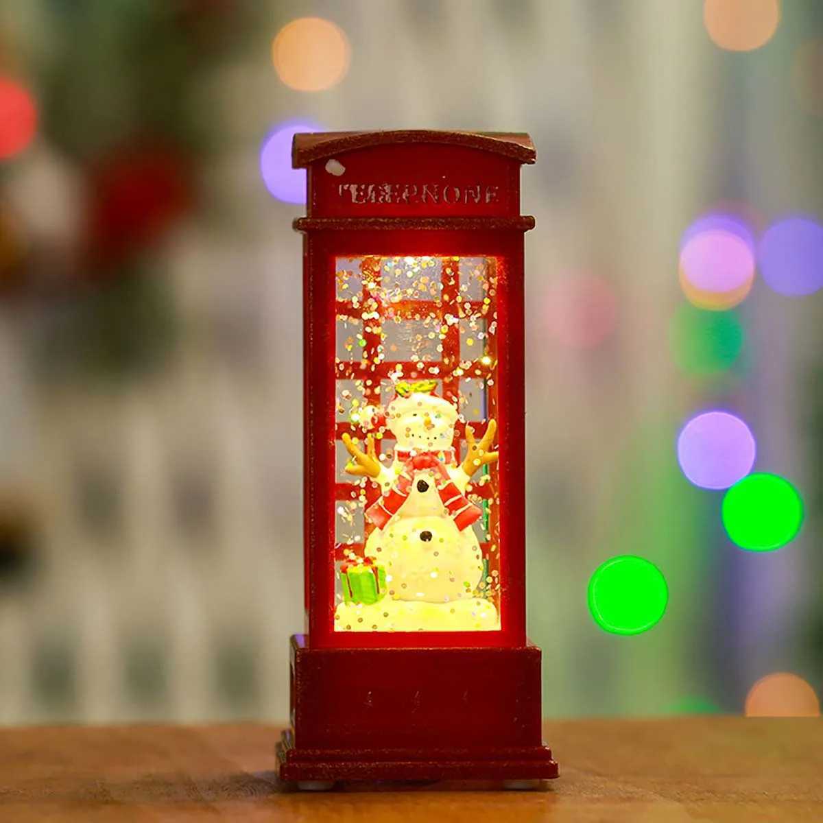1pc Christmas Decorations Resin Wind Light With Water Crystal Design Featuring Santa Claus Telephone Booth Pattern Great A C251024