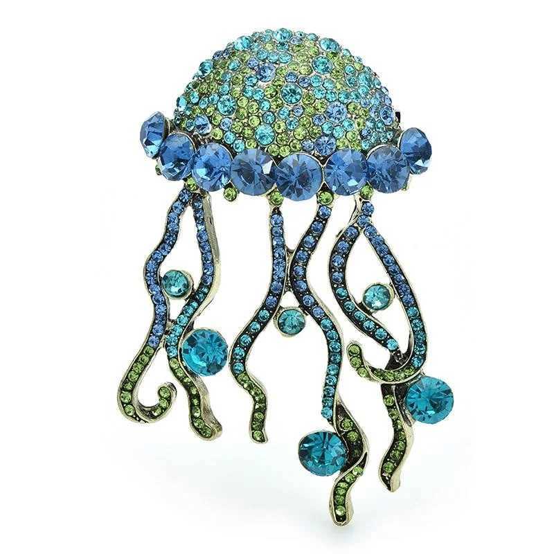 Women Shining Jellyfish Pins Rhinestone Beautiful Sea Animal Party Brooch J251115