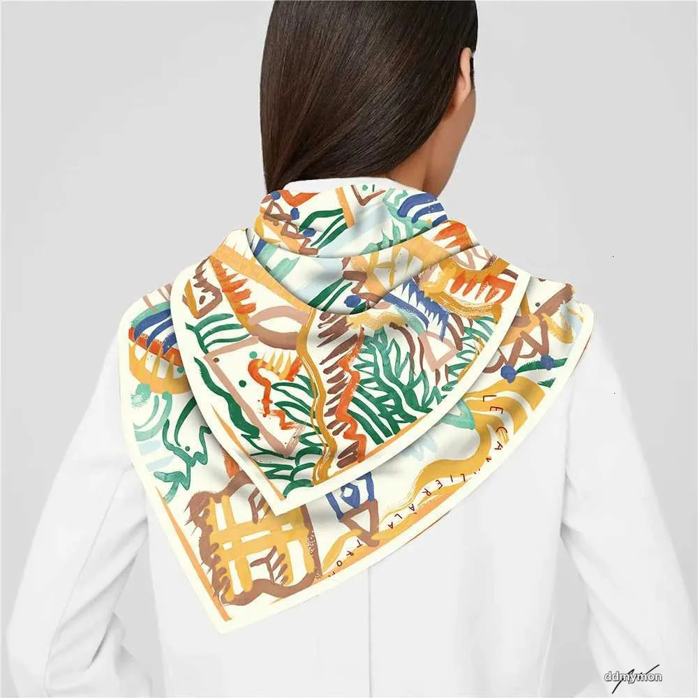 90Cm Twill Silk Scarf Shawl Graffiti Horse Print Square Women Hijabs Bandana Foulard Neckerchief Head Scarves M250709 Ddmymon