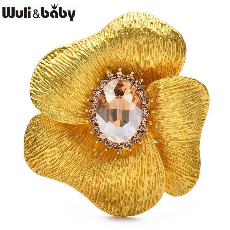 Wulibaby Charming Flower Brooches For Women Unisex 2color Rhinestone Elegant Plants Party Office Brooch Pins Gifts J251115