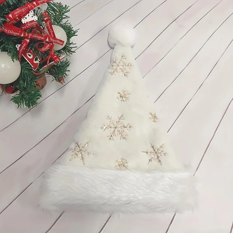 White snowflake Christmas hat Christmas decoration fuzzy golden embroidered Christmas hat Christmas festival costumegift bag 251023